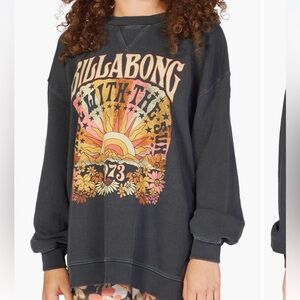 NWT Washed Black Billabong Crew Neck Sweatshirt Pullover, Girls Size L